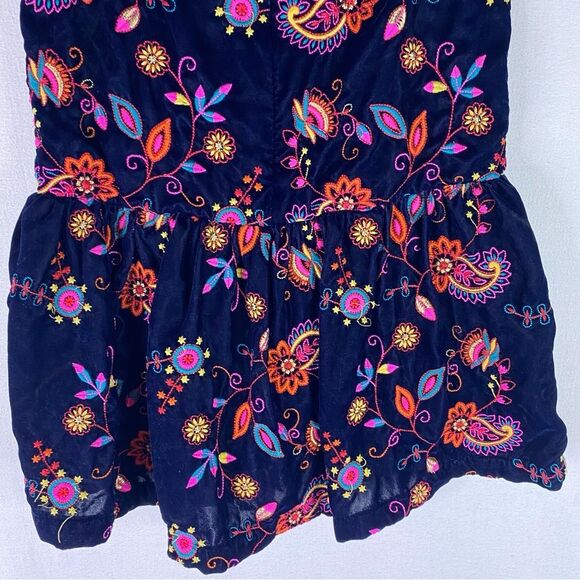 Peek Dress Girls Blue Floral Embroidered Velvet Lined Short Sleeve XL 10 - Picture 8 of 9